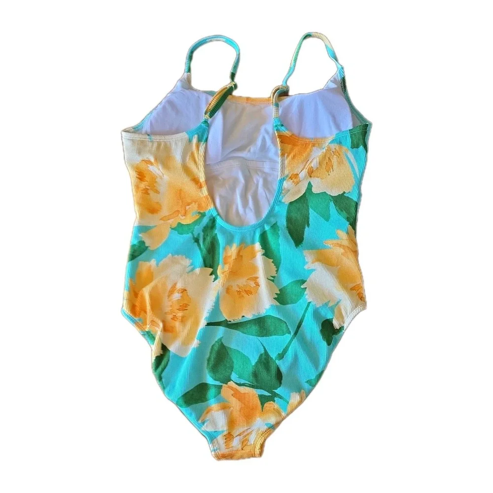 Shade And Shore Women's Tropical One Piece Swimsuit Size L High Leg Cheeky (236)